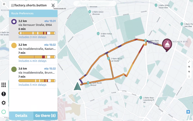 The 3 word address has been converted to coordinates and is displayed on a map