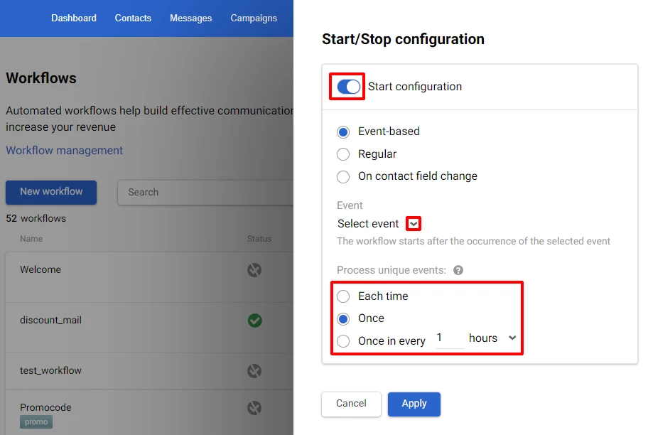 Start configuration