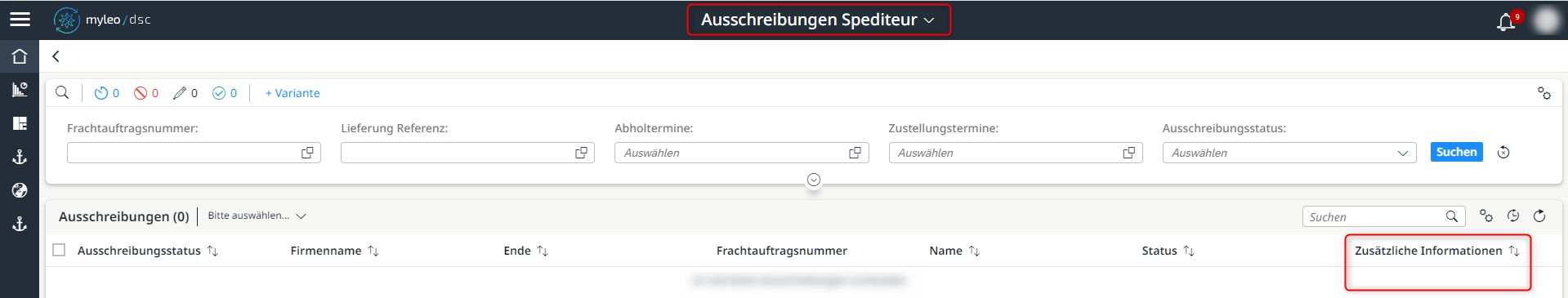 Anzeige der Spalte "Zusätzliche Informationen"