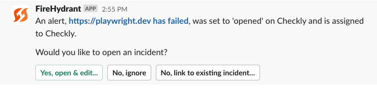 Click **Yes, open & edit** to open an incident from the alert