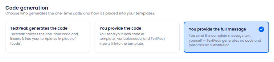 Screenshot of the You provide the full message option