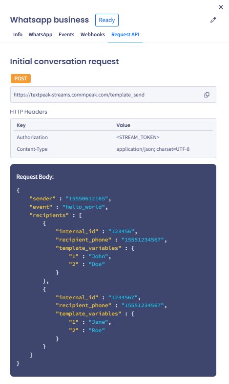 Screenshot of the Initial conversation request section