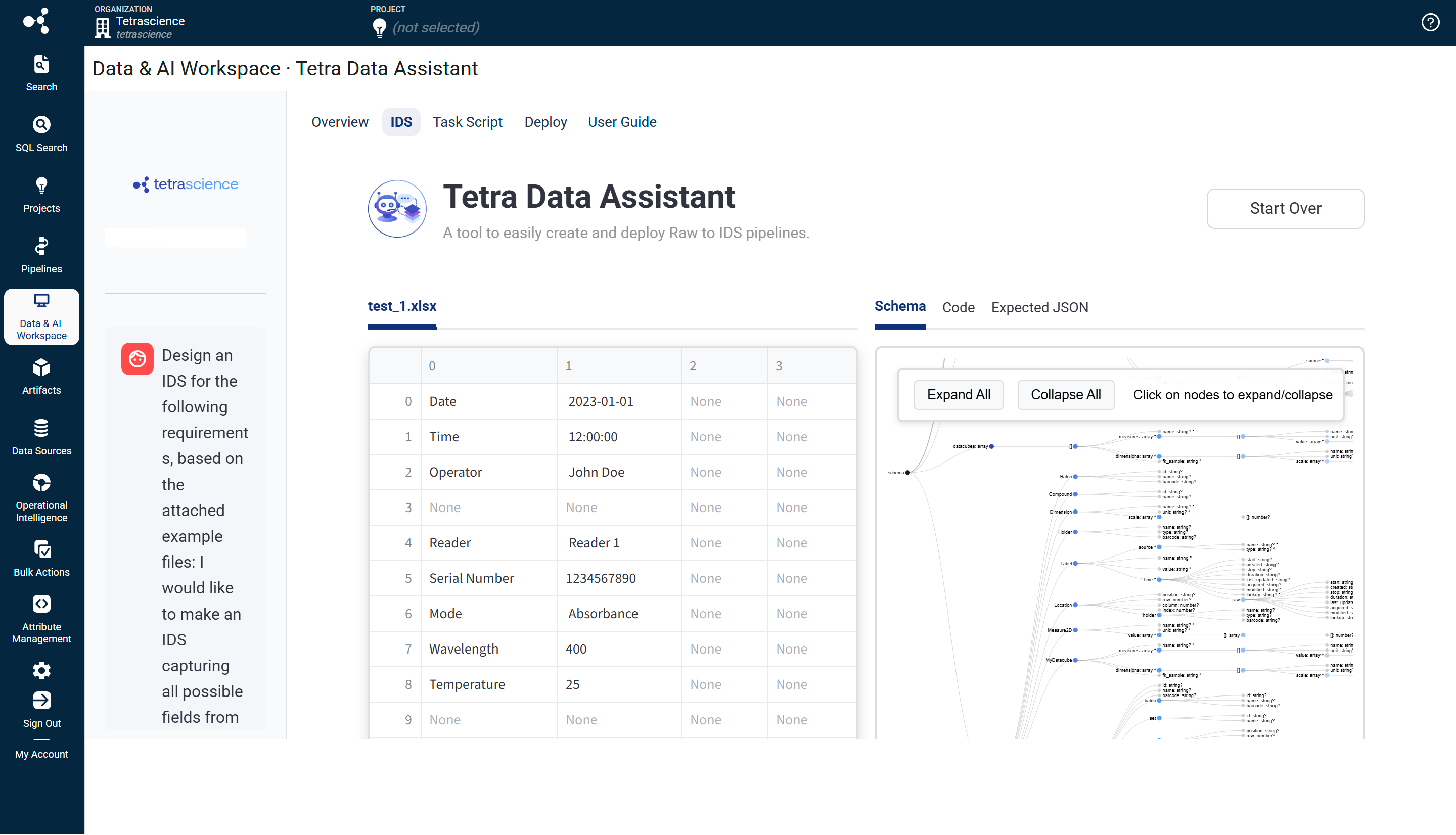 Tetra Data Assistant v1.0.0 IDS tab