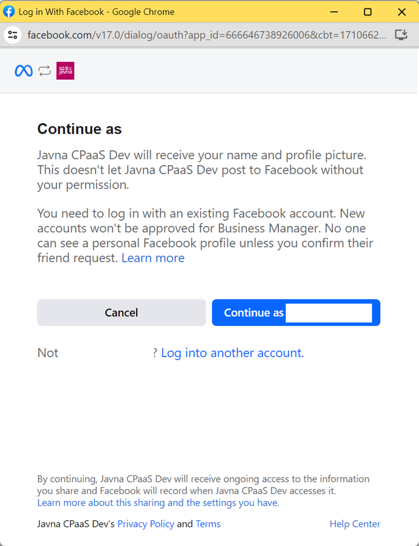 Figure 14: Continuing as (your name).