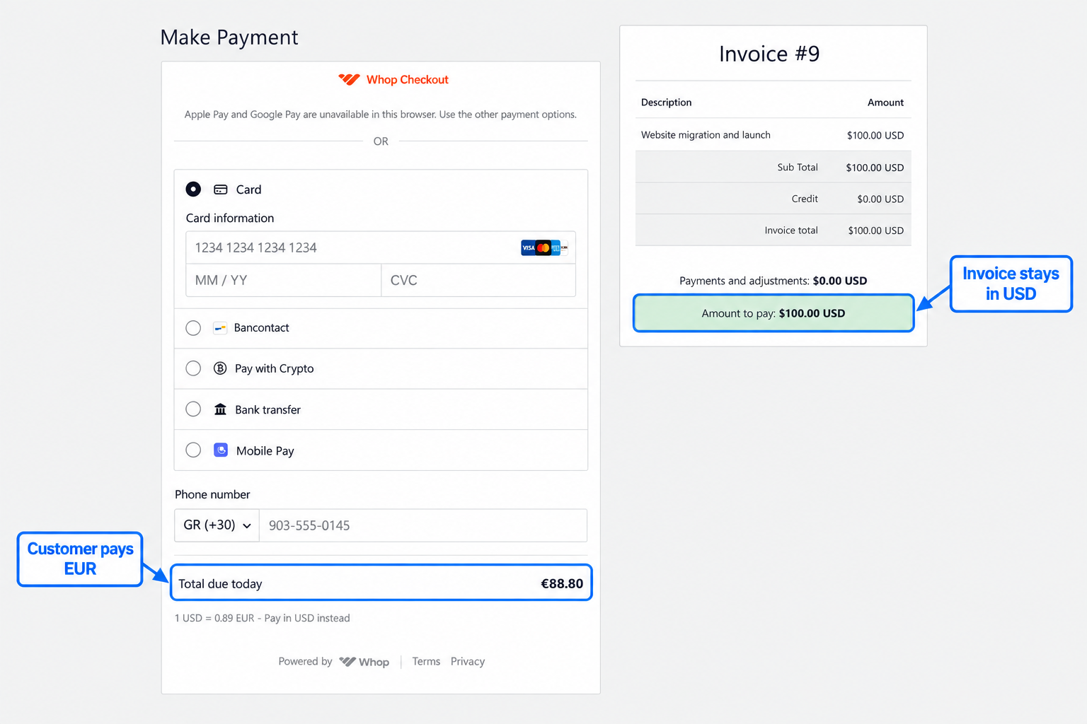 Local currency quote beside the original invoice