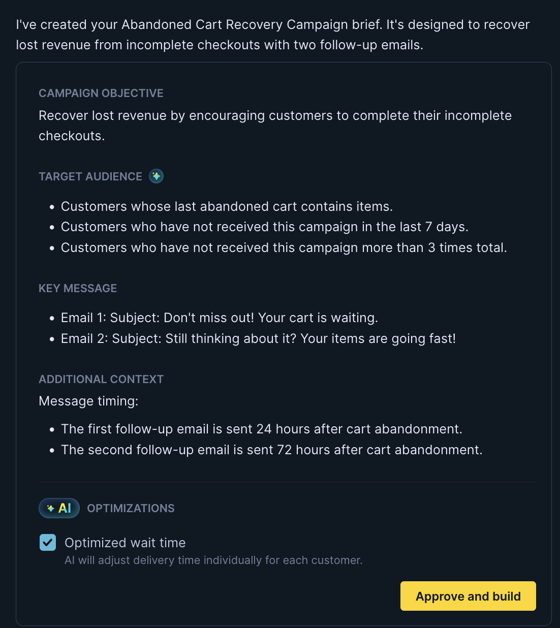 Campaign Agent interface showing proposed campaign brief