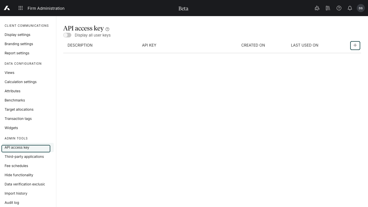 API Access Key page