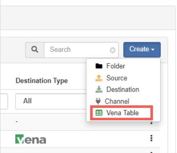Select Vena Table from the drop-down menu