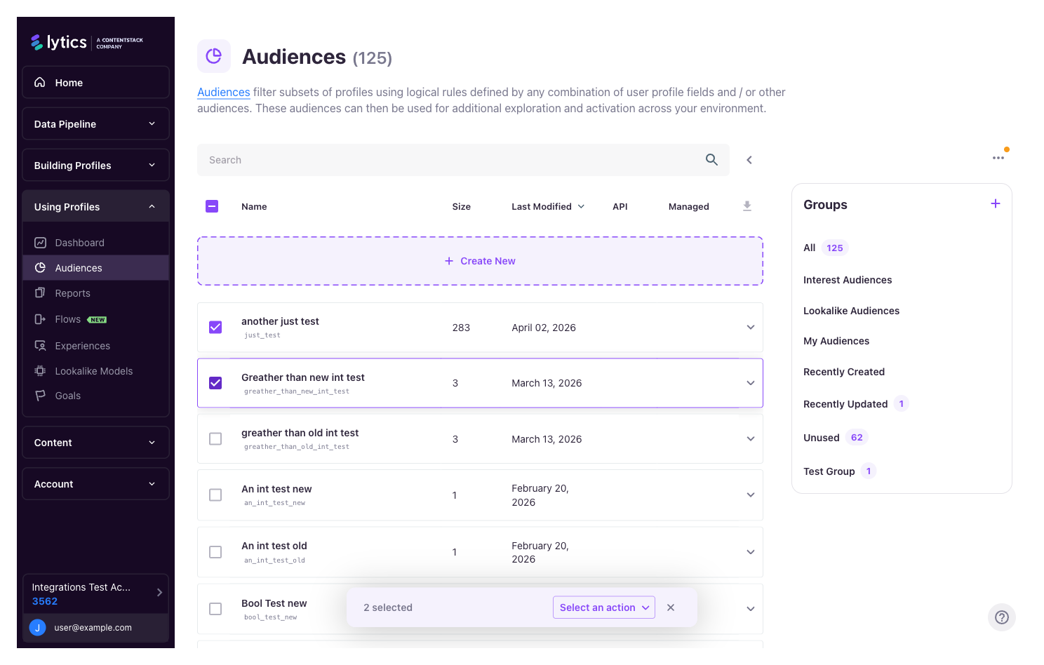 Audiences list with two audiences selected