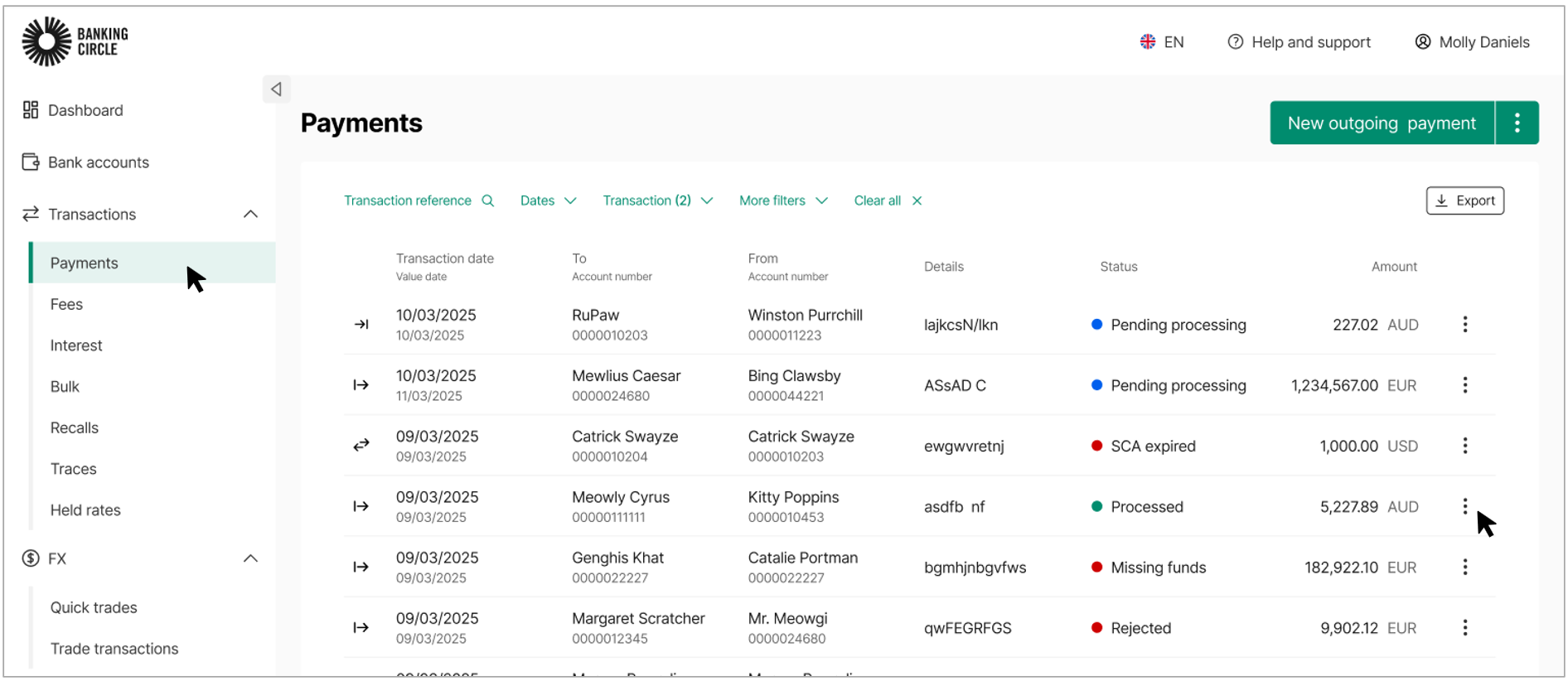 Fig 1. Payments section