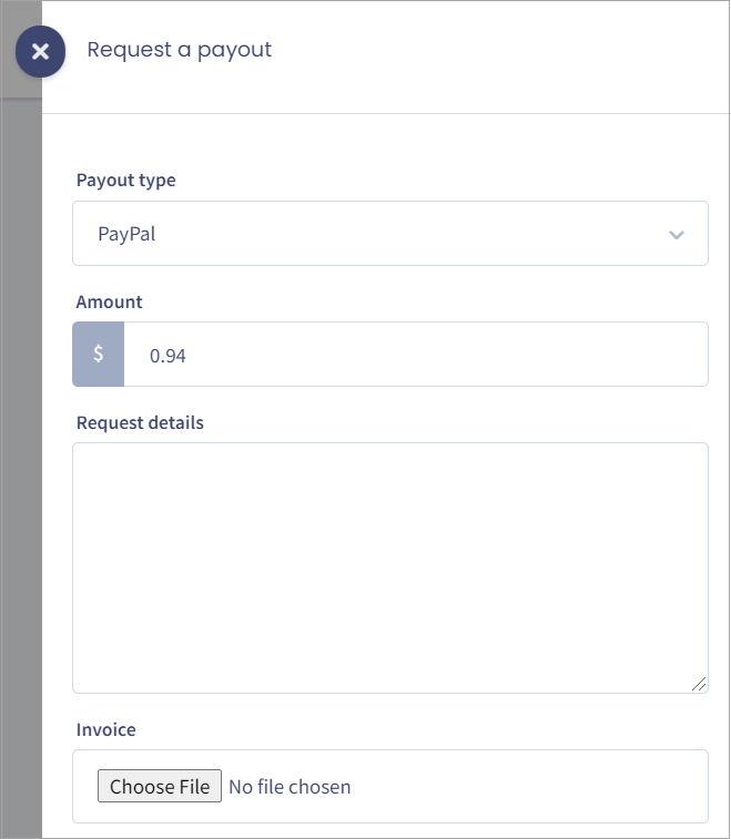 Screenshot of the **Request a payout** section