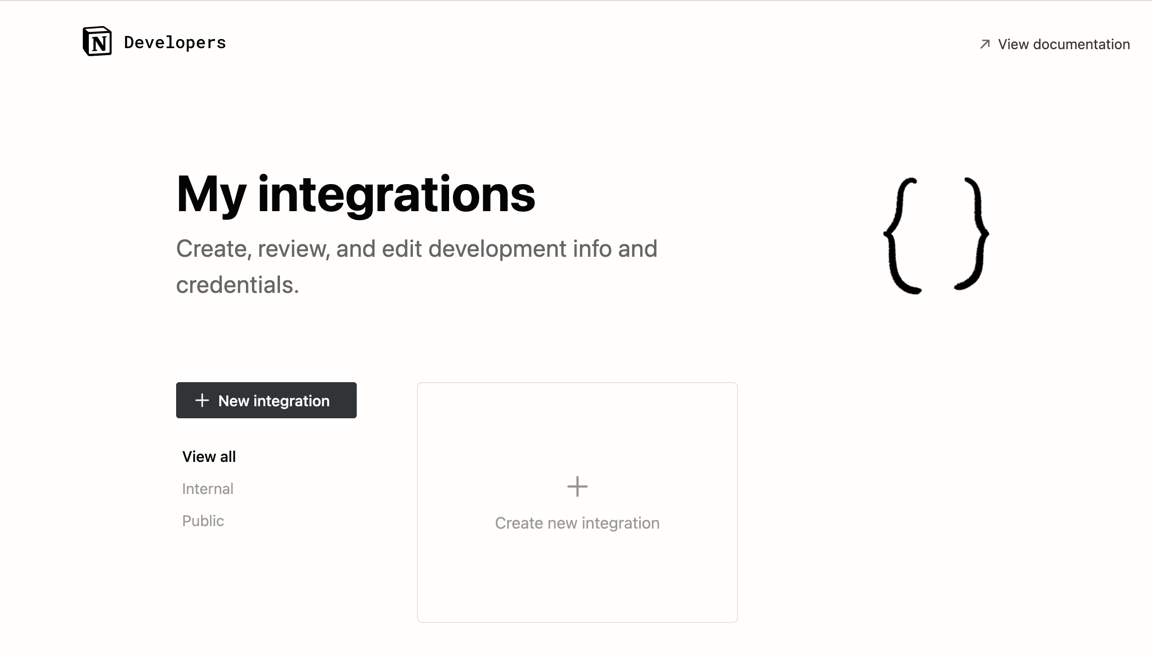Click the **New integration** button on the My integrations page to create a new integration.