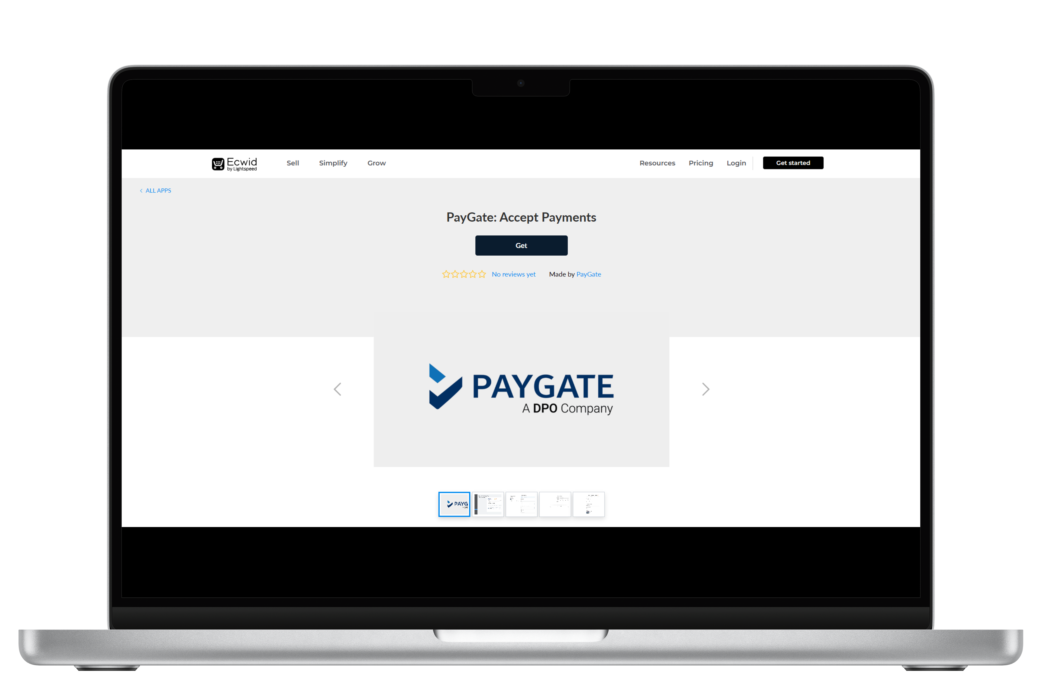 Follow the link and click on Get to install the PayGate Ecwid plugin. 