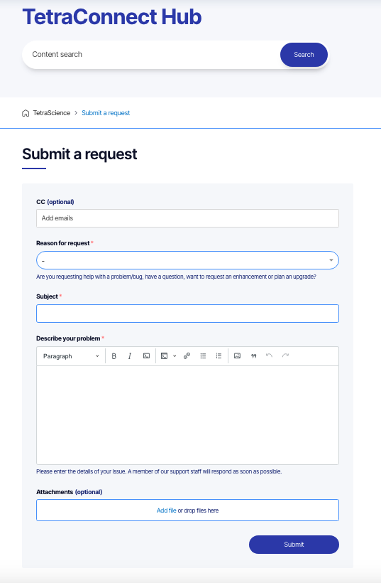 Submit a request dialog