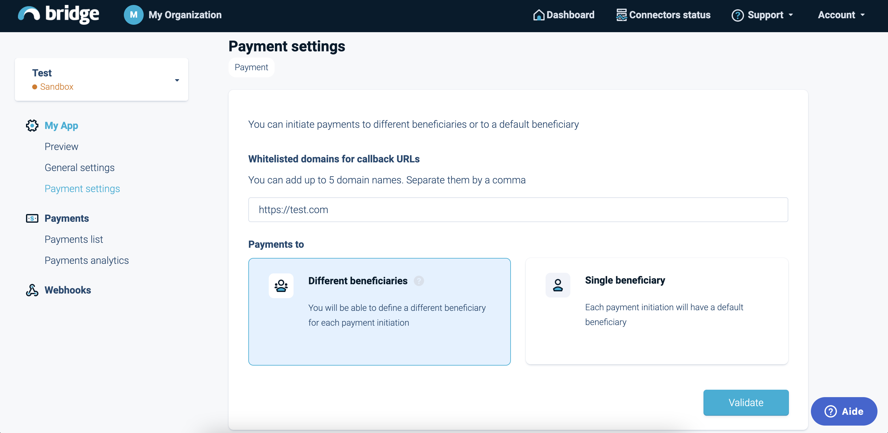 Payment settings on your dashboard