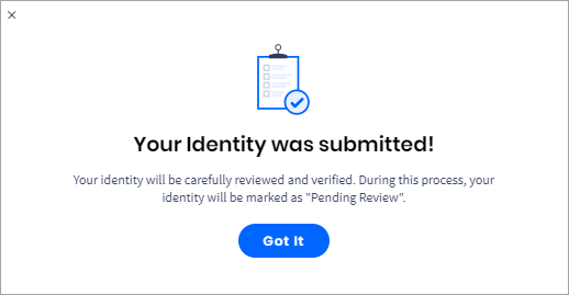 Screenshot with confirmation message - personal identity