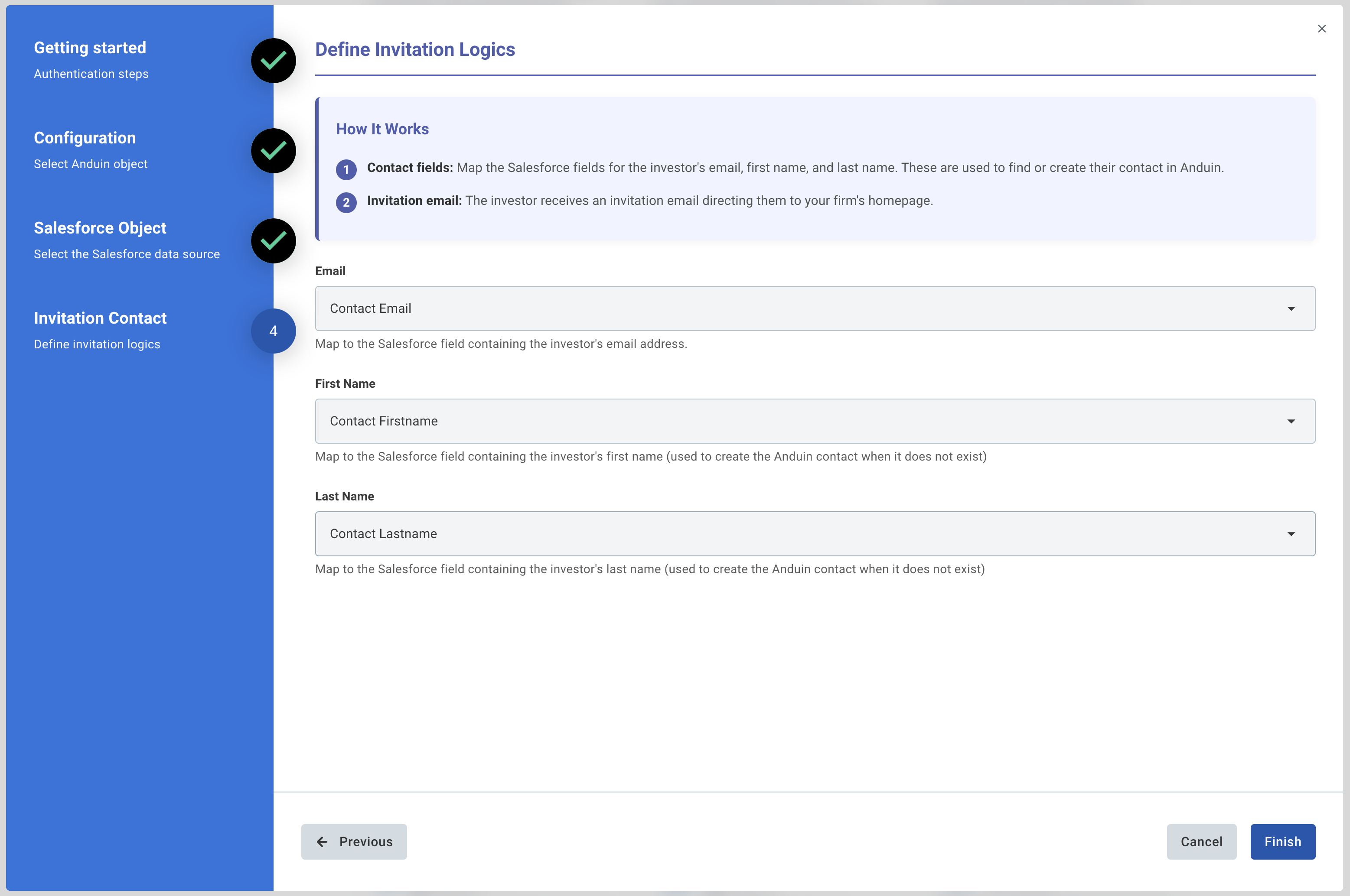 Define Invitation Logics screen