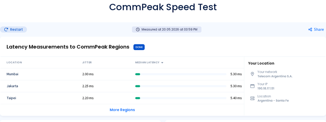 Screenshot of Latency Measurements showing the three closest regions