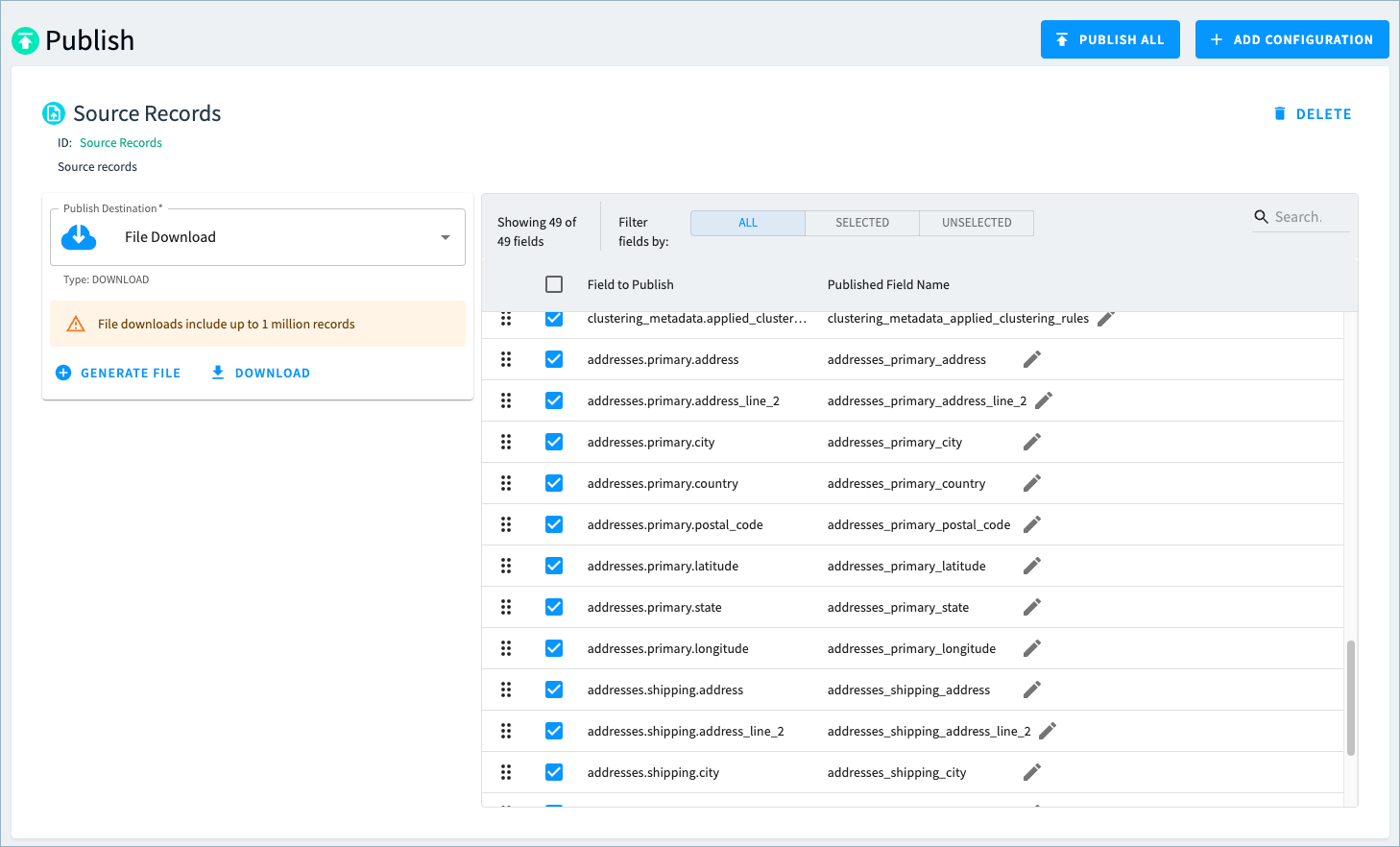 Publish configuration address attributes