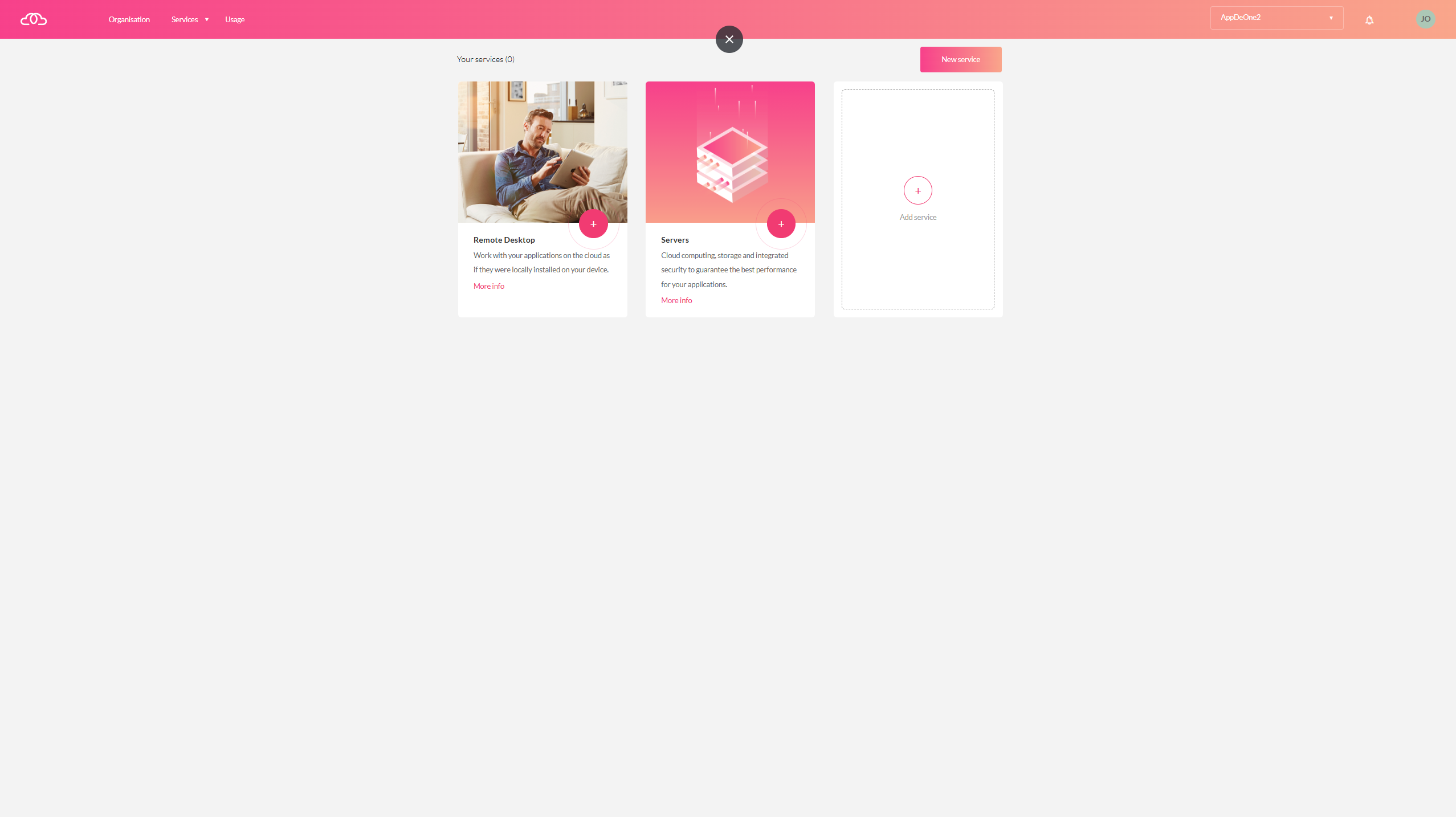 Haz clic en Nuevo servicio para iniciar el despliegue de tu servidor VNF