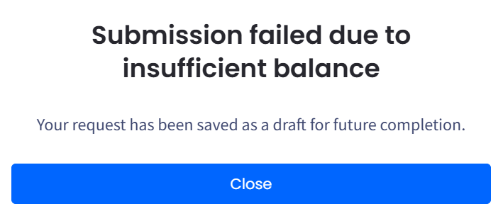 Screenshot with insufficient balance notification