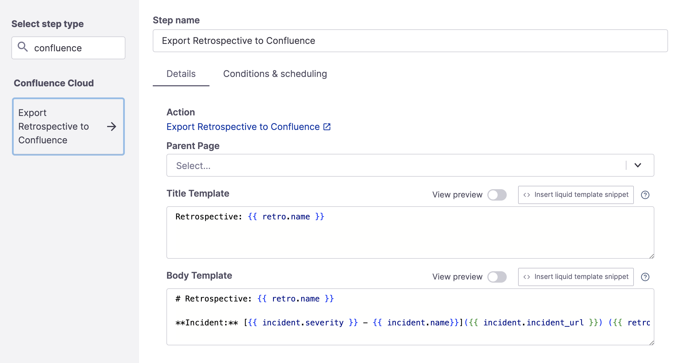 Export Retrospective to Confluence step