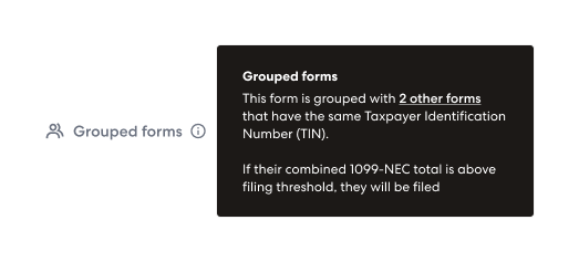 Image showing grouped forms label in the recipient's 1099-NEC details page