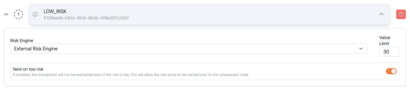 Next on low risk configuration