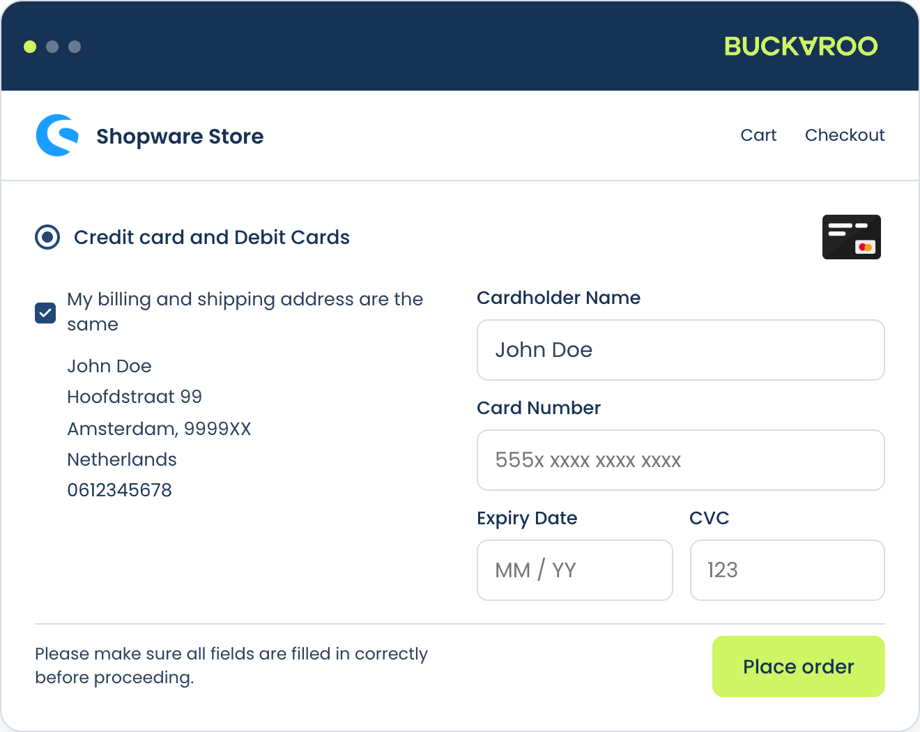 Shopware 6 Hosted Fields example