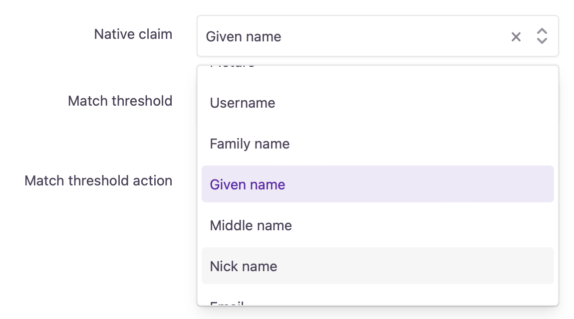 Native claim selector with "Given name" selected
