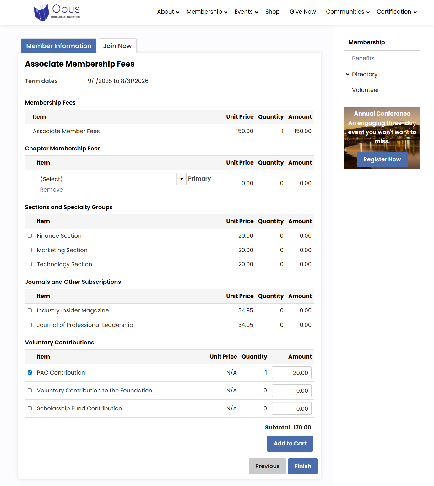 Selecting items from itemized renewal page