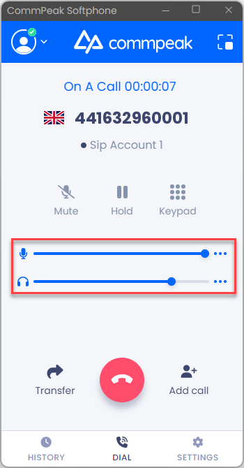 Screenshot of the volume sliders: full mode