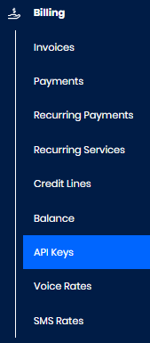 Screenshot of API Keys in the main menu