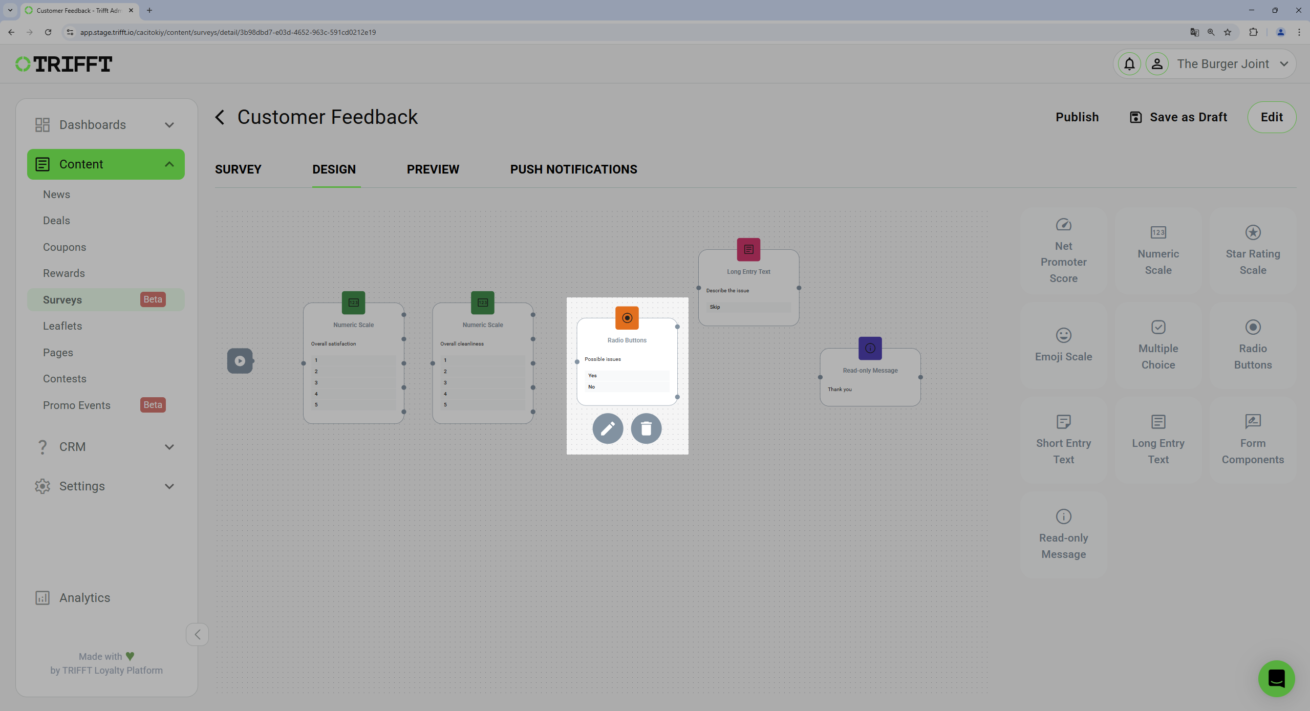 Arrange or edit the components