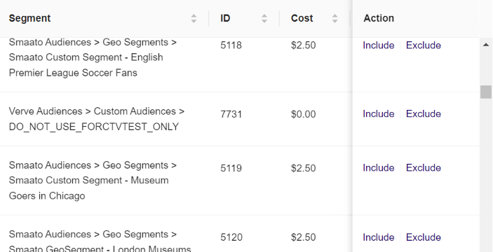 **Audience Segment table**