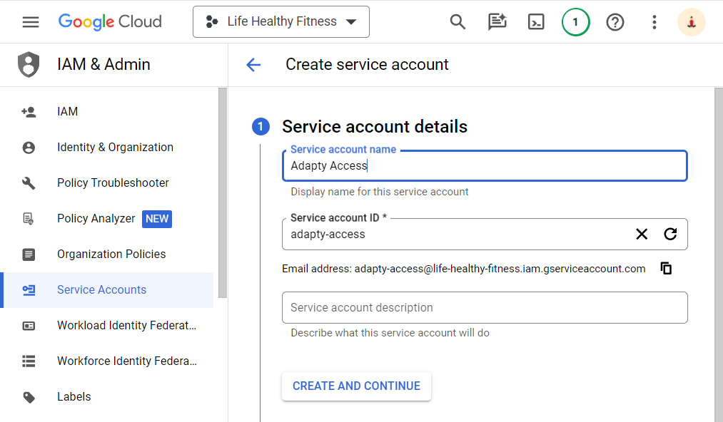 Creating service account