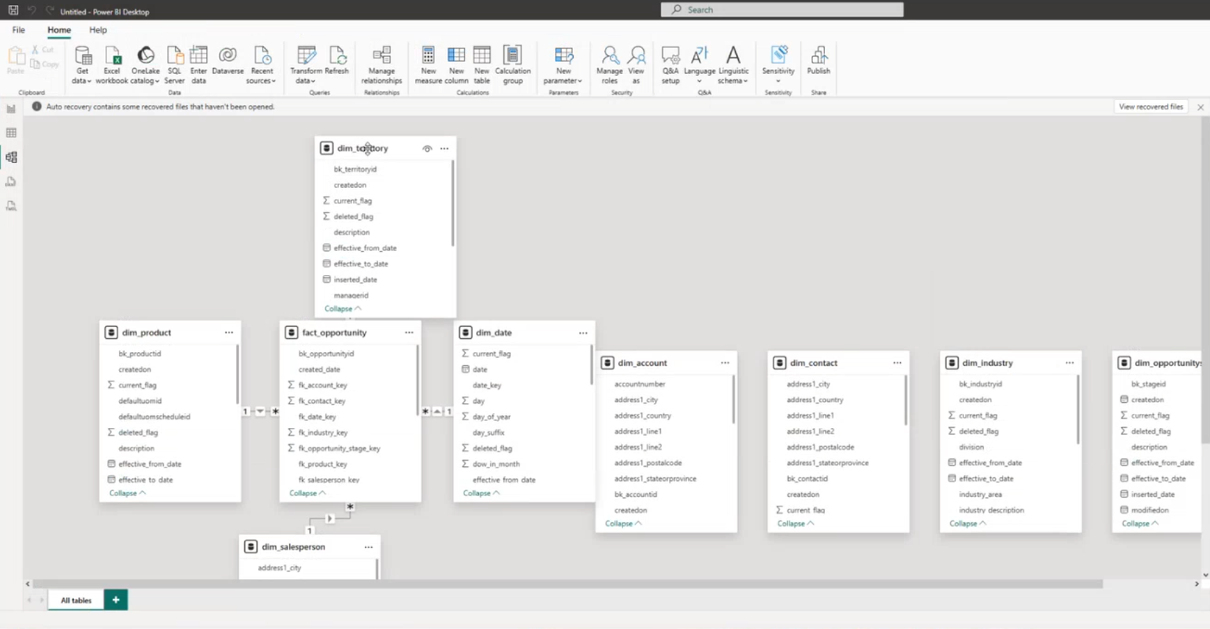 Your selected tables will be loaded in. Power BI will attempt to link primary keys where it can.