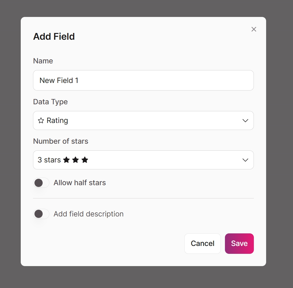 Rating field settings