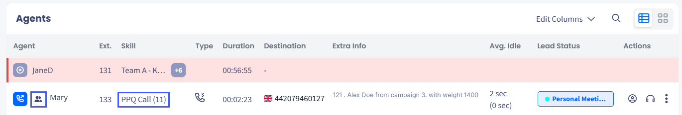 Screenshot of the PPQ group in the Realtime page