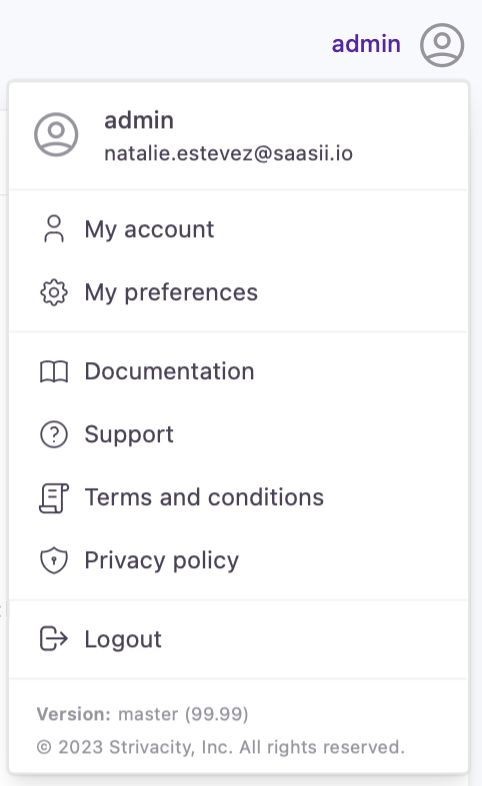 Admin profile options 