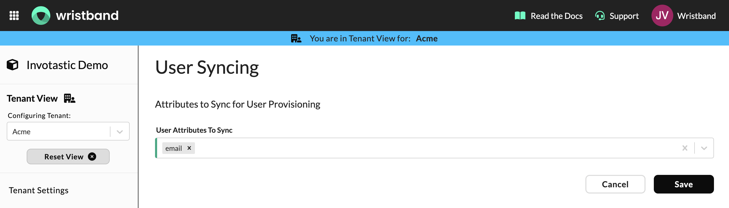 Wristband: User Attributes to Sync with email selected