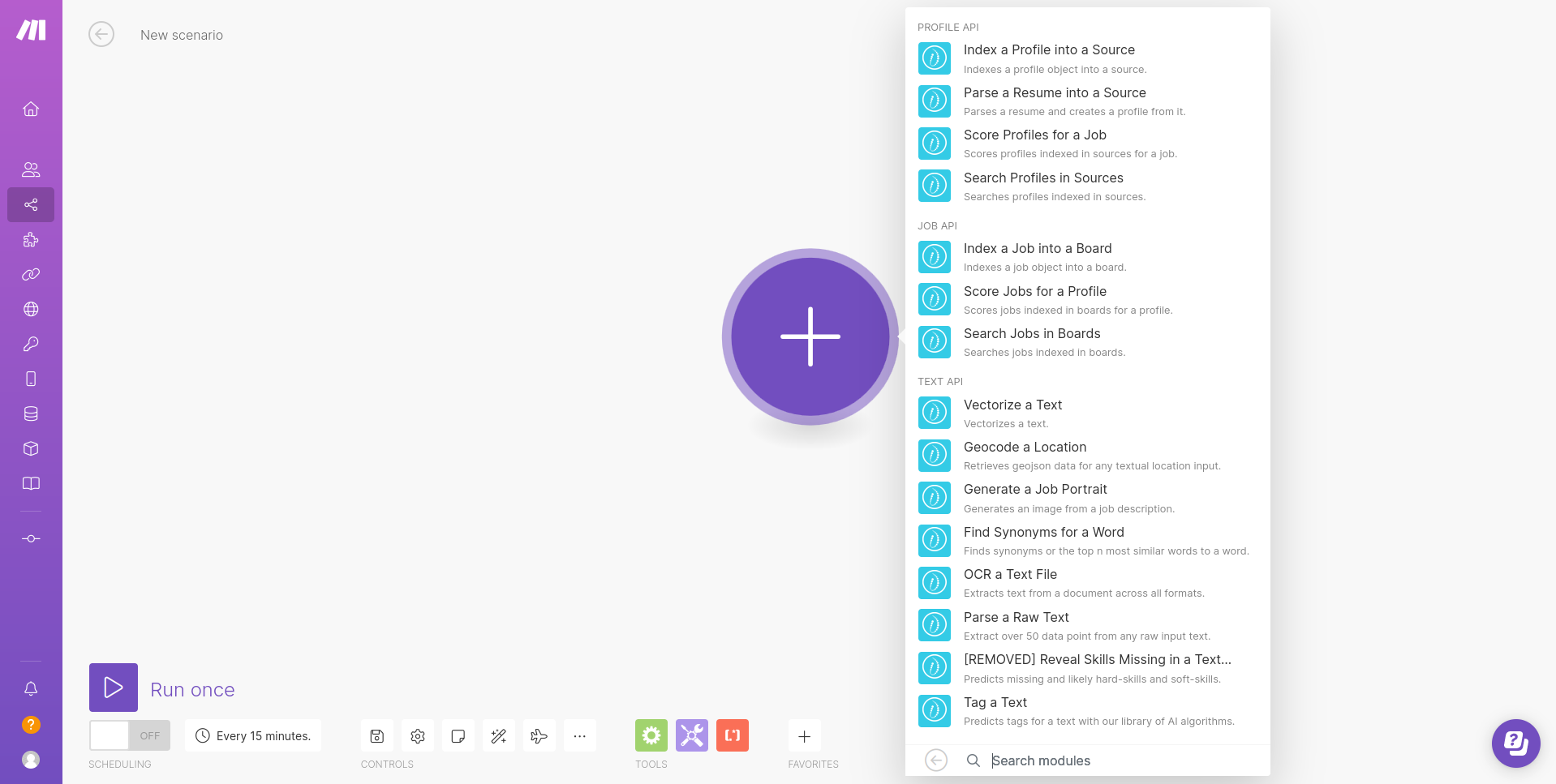 A scrollable list of some of the offered endpoints by the HrFlow.ai's app