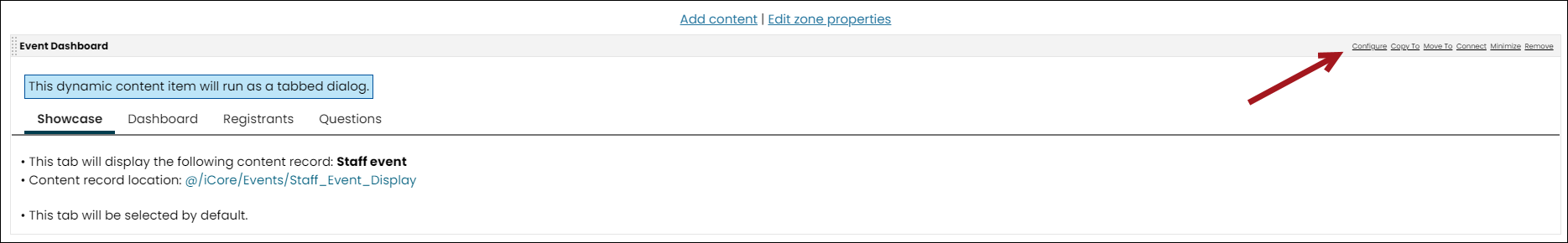 An arrow pointing to the configure link.