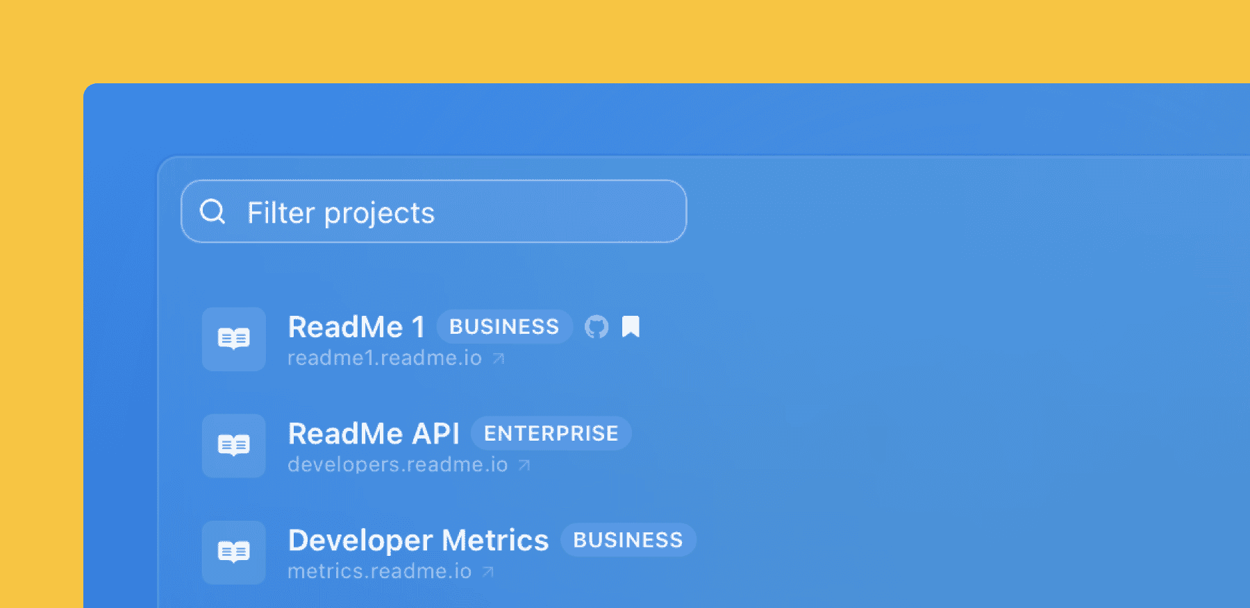 ReadMe’s project list page with bookmarks