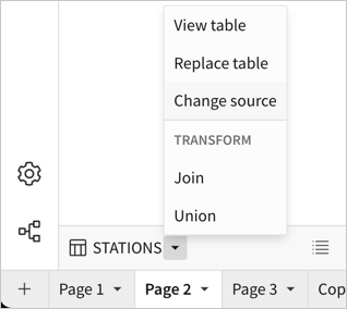 Workbook source selector menu showing change source option