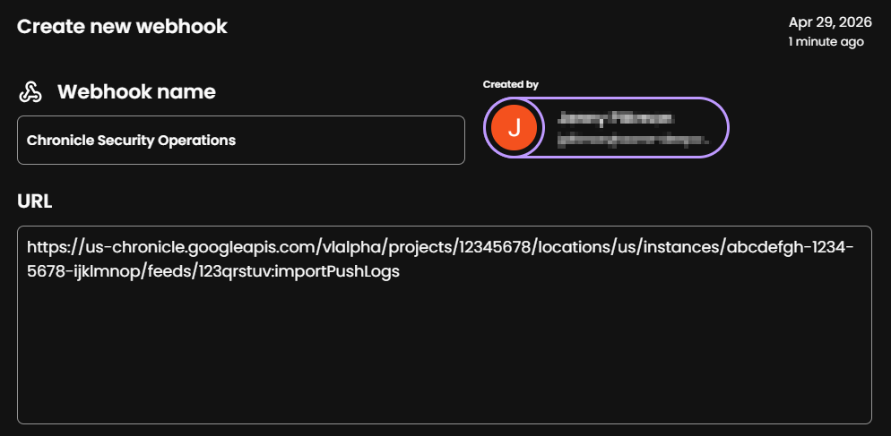 Webhook configuration for Chronicle Security Operations