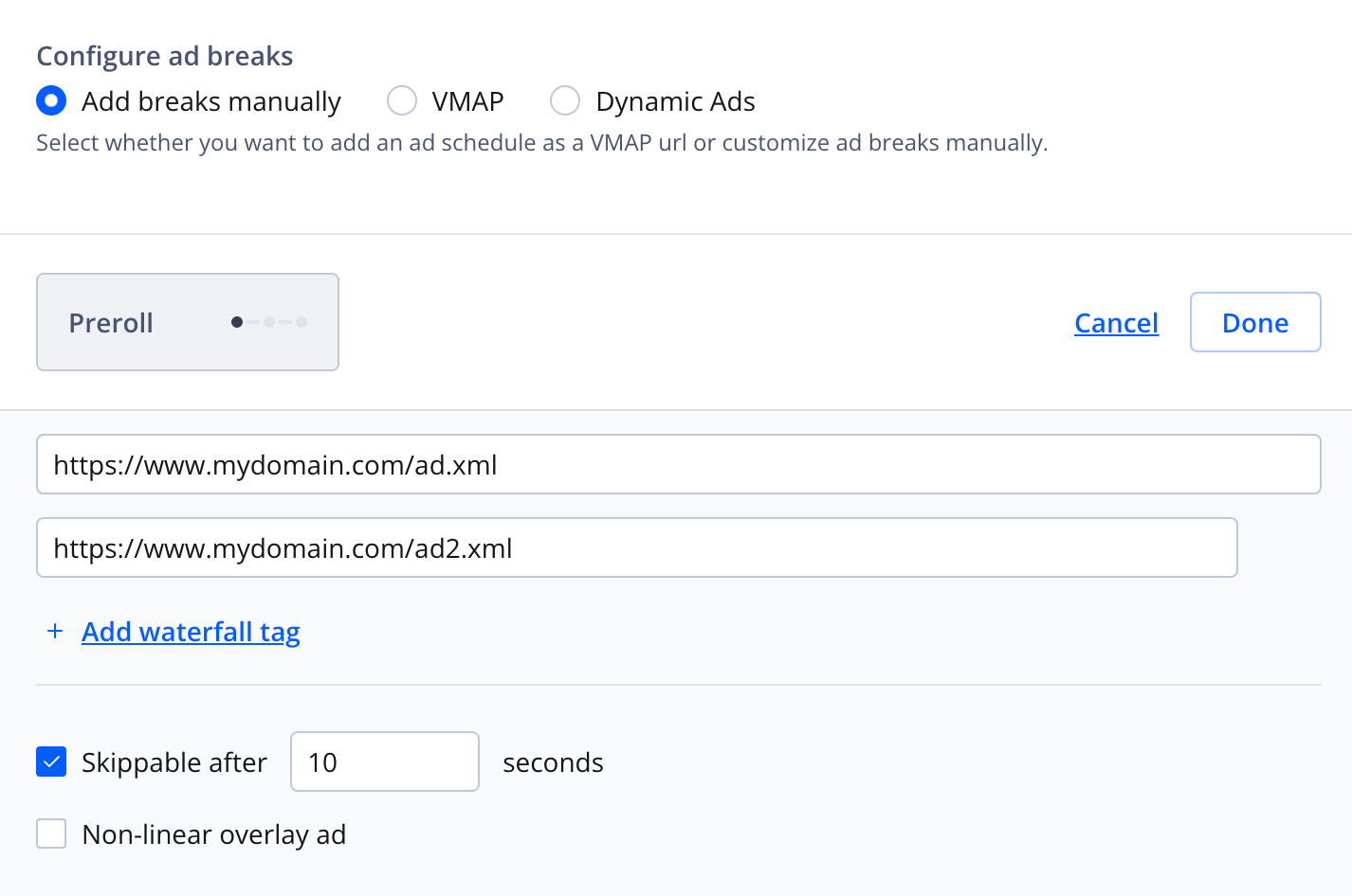 Configure ad breaks for VAST