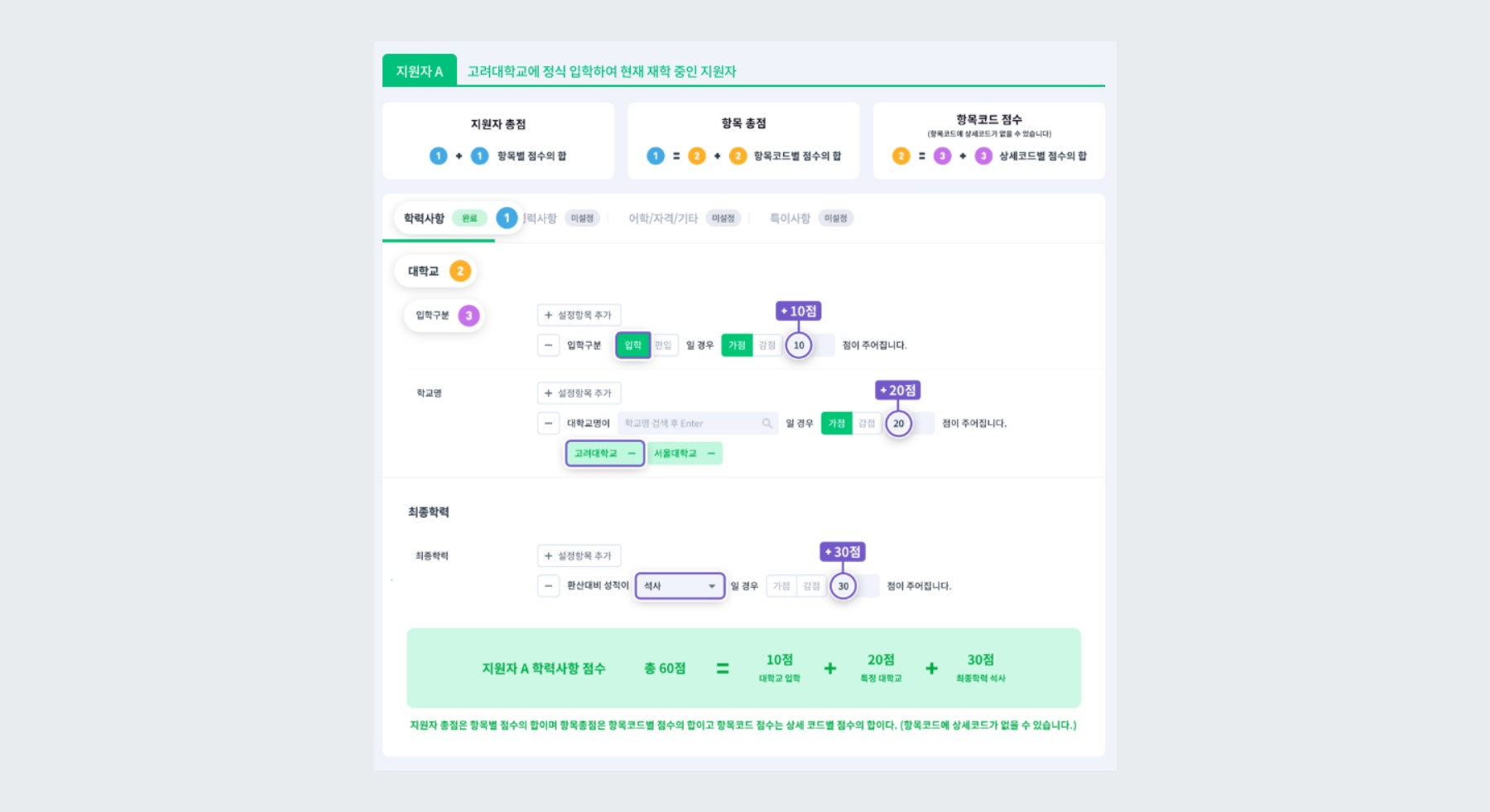 예시 - 점수 계산 방식
