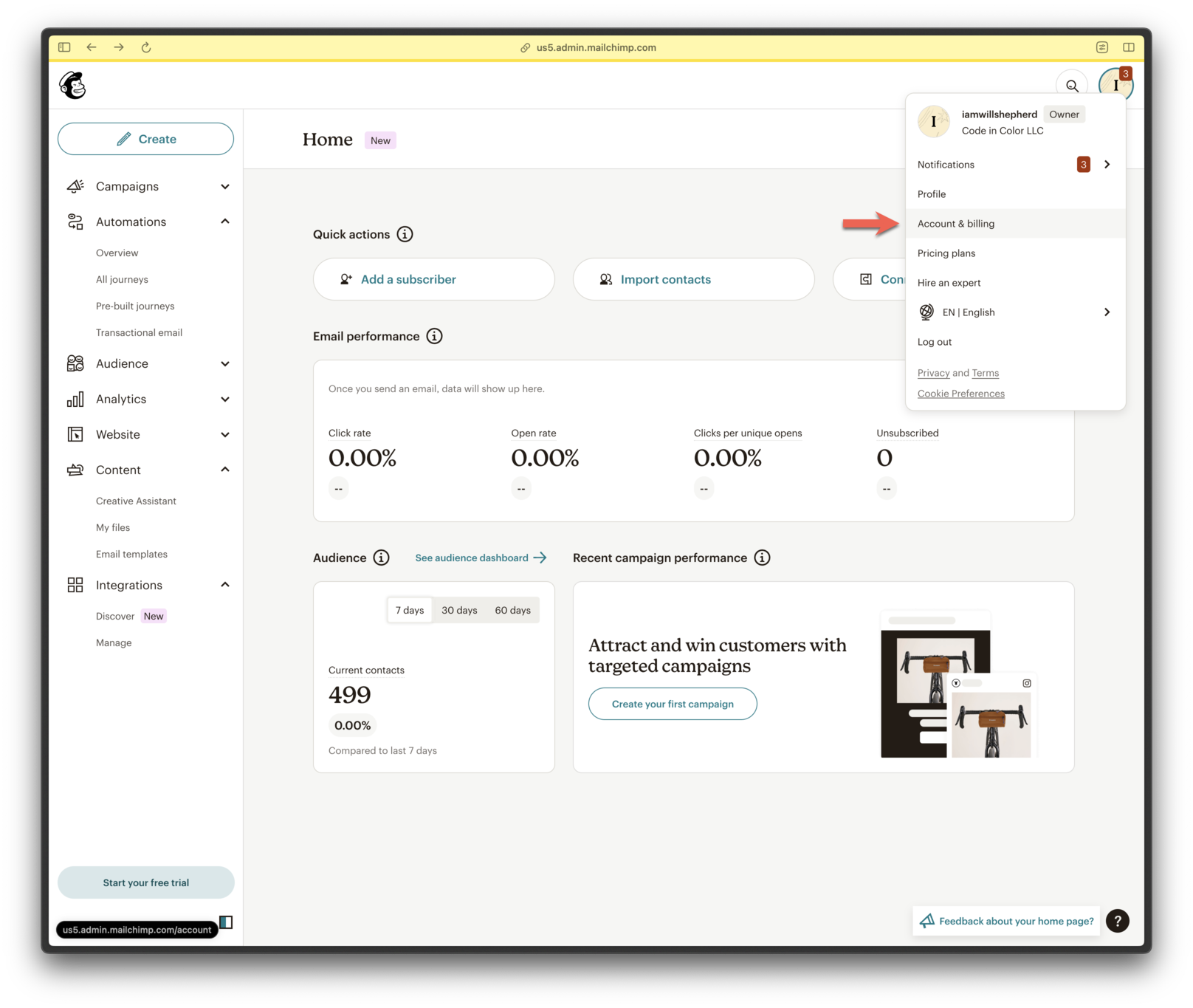 Selecting Account & Billing