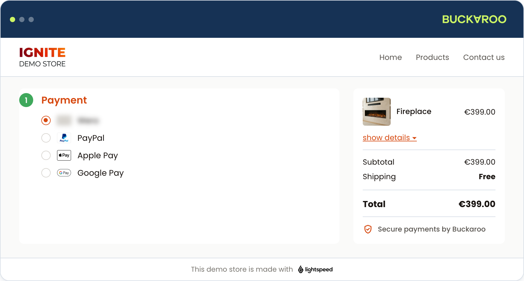 Lightspeed Apple Pay, Google Pay and PayPal as checkout options.